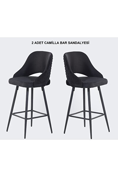 Pİ MOBİLYA 2 Adet Camilla Ada Mutfak Ve Bar Sandalyesi - Bar Taburesi - Silin...
