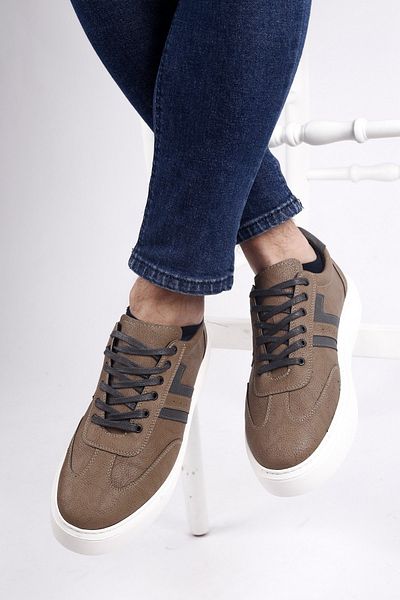 Bemrax Culoarea maro deschis, alb, cu talpa laterală, cu model, adidași pentru bărbați