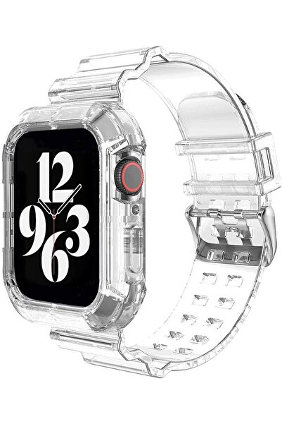 Quse Apple Watch Seri 9 8 7 6 5 4 3 2 1 Se 45mm-44mm-42mm Uyumlu Şeffaf Trans...