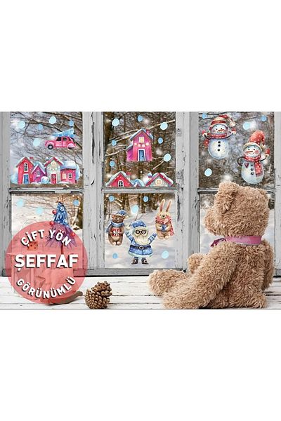 efekt reklam Αυτοκόλλητο διπλής όψης Snowman And Friends Χριστουγεννιάτικο Στολίδι Σαλόνι Υπνοδωμάτιο Κουζίνα Μπαλκόνι Σπίτι