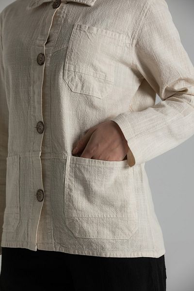 RUBYSTARS Stone Long Sleeve Paint Pocket Detailed Linen Look Buttoned Shirt Jacket