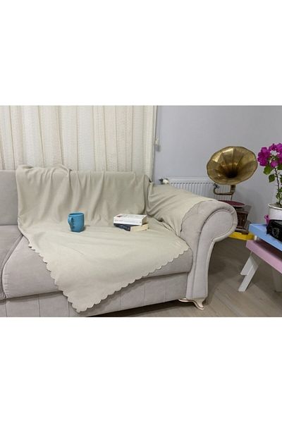 POYRAZ Husă pentru canapea extensibilă, bej, chenille mat, cu două fețe