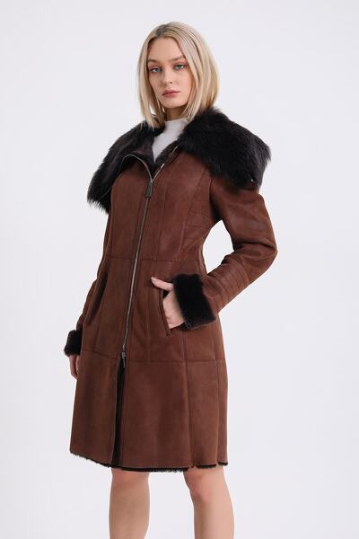 Leather Club Kahve Kuzu Kürk Kaban