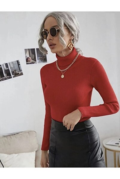 wellstore Pulover roșu cu guler înalt Wells