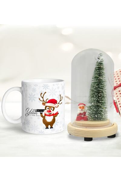 Bk Gift Gift Kişiye Özel Yılbaşı Temalı Işıklı Fanus Biblo Ve Kupa Hediye Seti-5