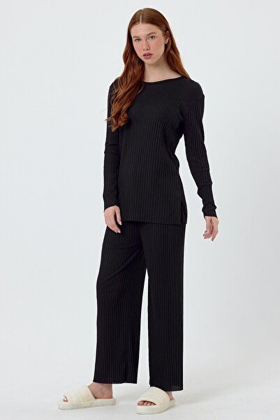 MEBA Γυναικείο Σετ Πιτζάμες με Μαύρη Ριμπ, Εποχιακό