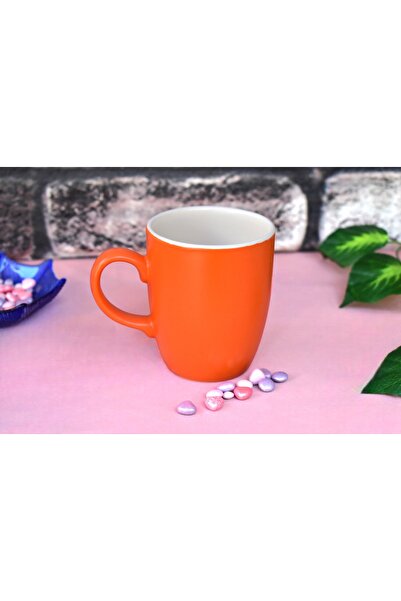 Dore Voir Seramik Kupa/ 1. Kalite, Içi Beyaz Dışı Turuncu Renkli 250ml