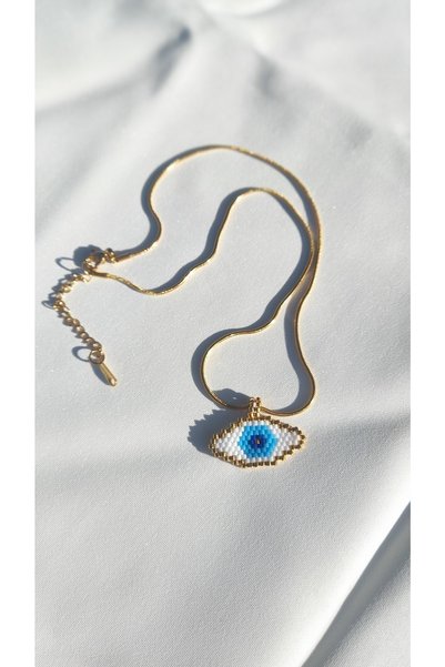 Atolye Ferda Miyuki Eye Necklace with Steel Snake Chain
