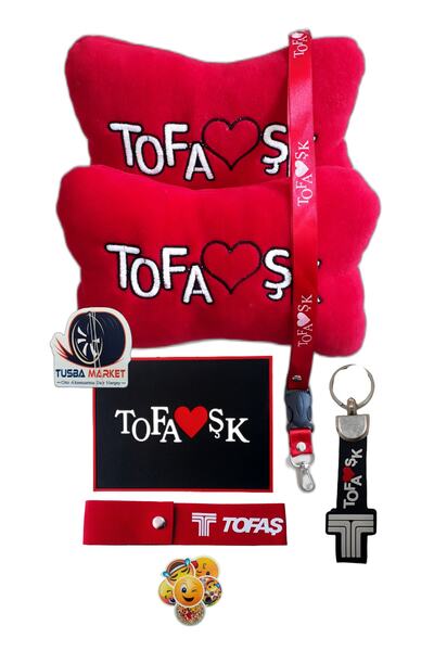 TUSBA MARKET Pernă de gât brodată pentru călătorii auto Tofaşk Polar, pachet de 2 roşii / Accesorii auto