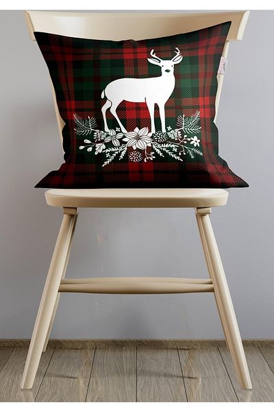 menesahome Merry Christmas Throw Pillow Cover, Red Plaid Throw Pillow Cover, Deer Pattern Throw Pillow Cover, Christmas Throw Pillow