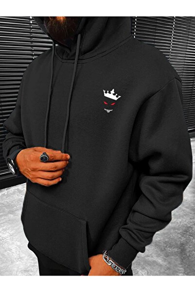 Yasolin Φούτερ με κουκούλα Unisex σε μαύρο χρώμα με στάμπα Devil