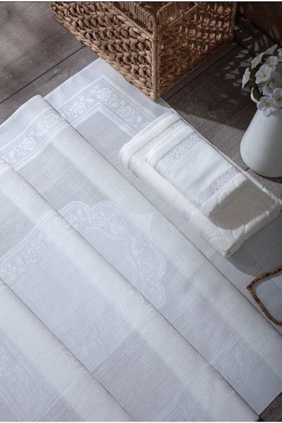 sarra 3-Piece Stitched Etamine Prayer Rug Set - Cream