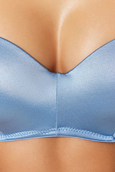 Trendyol Collection Pletená podprsenka bez ramínek s odnímatelným ramínkem vyplněným modrým polyamidem THMSS23SU00001