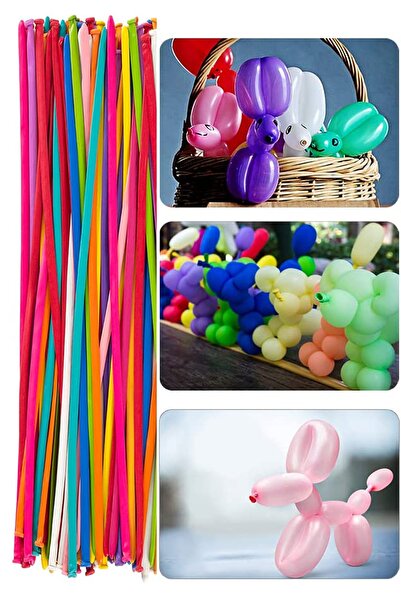 Parti dolabı 10lu Sosis Balon Karışık Pastel Uzun Ince Şekil Palyaço Oyun Balonu Doğum Günü Parti Yılbaşı