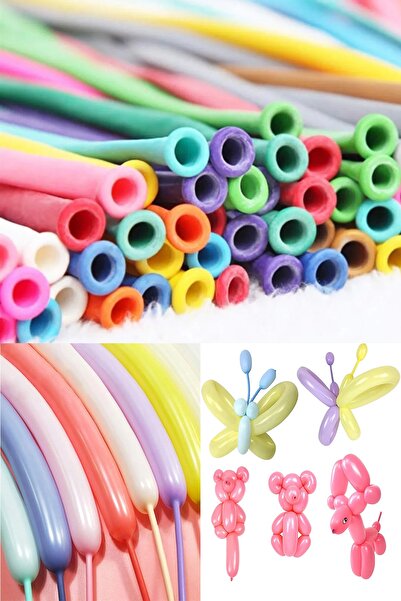 Parti dolabı 10lu Makaron Sosis Balon Karışık Pastel Uzun Ince Şekil Palyaço Oyun Balonu Doğum Günü Parti