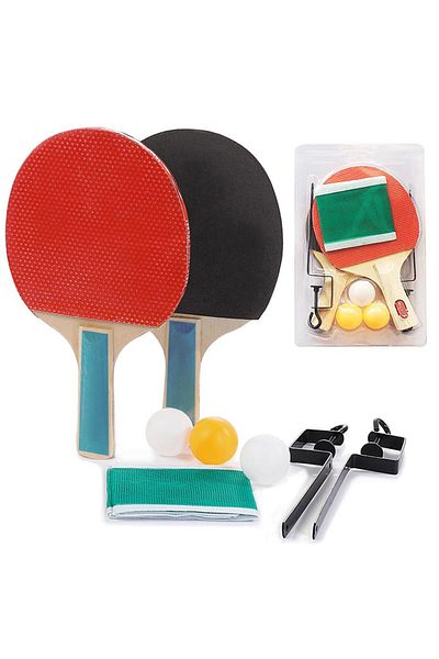 Telvesse Table Tennis Racket Set 7 Piece Tennis Ball Set with Net Starter Set