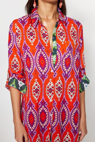 Trendyol Collection Ethnic Patterned Midi Woven 100% Cotton Kimono & Kaftan TBESS20KM0017