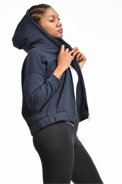Cotton Candy Women's Jacket with Elastic Waist and Zipper - Navy Blue