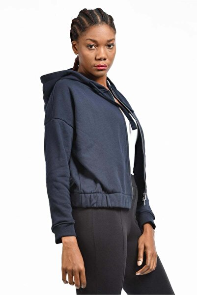 Cotton Candy Women's Jacket with Elastic Waist and Zipper - Navy Blue