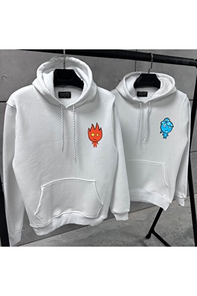 Be Original με κουκούλα Φούτερ Partner Lover Couple Combinations 3 Thread Water And Fire με τύπωμα