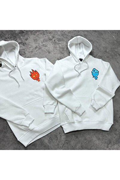 Be Original με κουκούλα Φούτερ Partner Lover Couple Combinations 3 Thread Water And Fire με τύπωμα