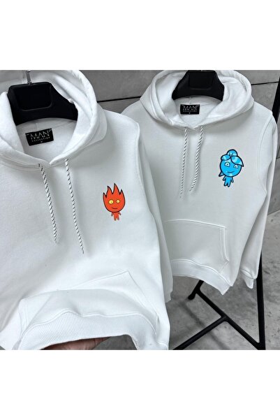 Be Original με κουκούλα Φούτερ Partner Lover Couple Combinations 3 Thread Water And Fire με τύπωμα