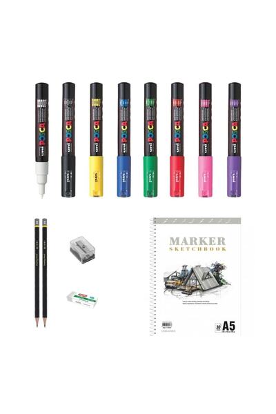 Uni Posca Marker Pen Drawing Set 3 + 1m (0.7 Mm) Set of 8 Set of 8
