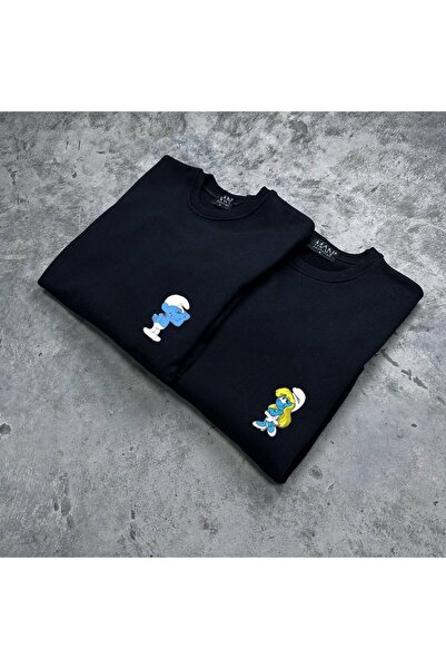 Be Original طاقم الرقبة البلوز شريك عاشق زوجين مزيج 3 موضوع السنافر المطبوعة