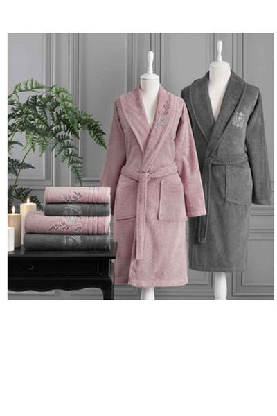 Özdilek Σετ οικογενειακό μπουρνούζι Anthracite Pink Soft Leaf