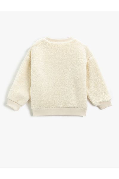 Koton Plush Sweatshirt Embroidered Long Sleeve Crew Neck