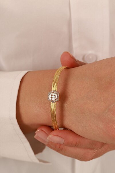 Aydın Kuyumculuk 14 Ayar Altın,baget Taşlı Trabzon Hasır Bileklik Agblk399