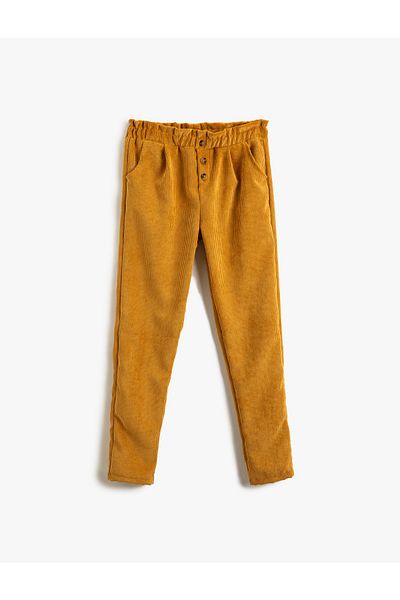 Koton Cordhose mit hoher Taille, Knopf und detaillierter Tasche