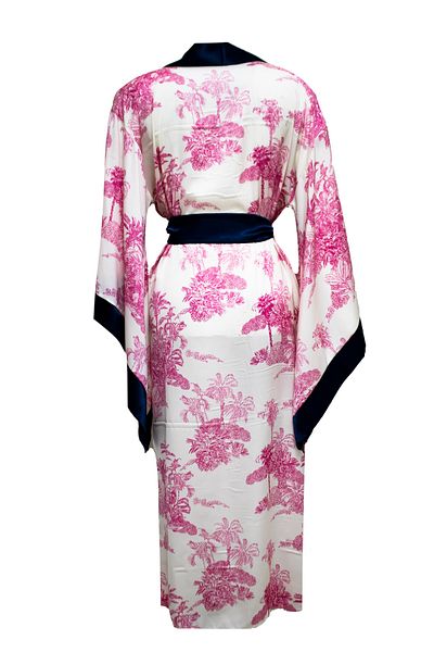 Mita Concept Cotton Satin Navy Blue Striped Bat Sleeve Kimono Limited Edition