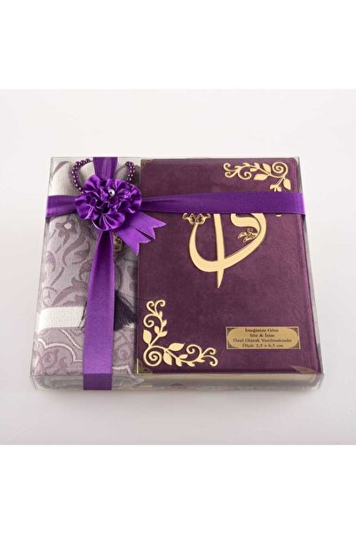 Hayrat Neşriyat Seccade + Tesbih + Kuran Hediye Seti (orta Boy, Kadife, Mor)