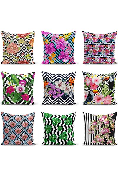 Realhomes Çift Taraflı Geometrik Zemin Tropikal Tukan Kuşu Ve Bitki Figürlü R...