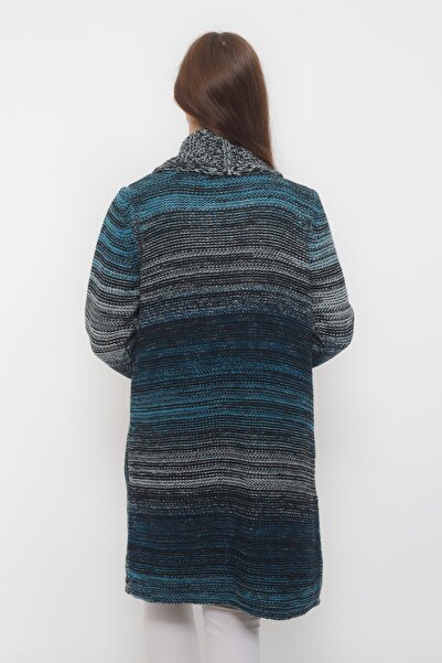 TUSSE Solid Color Sleeve Detailed Colorful Knitted Pocket Long Elegant Stylish Plus Size Knitwear Cardigan