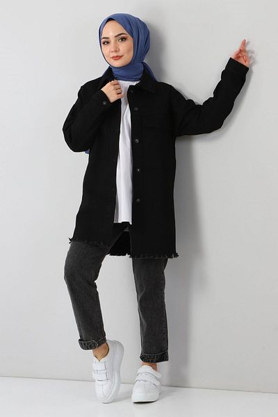 Modamihram Jeansjacke mit Quasten-Detail, Schwarz 6011