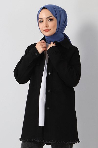 Modamihram Jeansjacke mit Quasten-Detail, Schwarz 6011