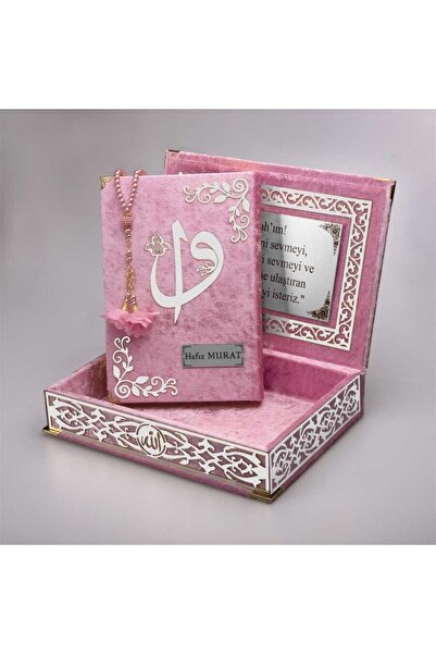 Hayrat Neşriyat Rosary + Quran Gift Set (Medium Size, Baby Pink, Silver Plexi)