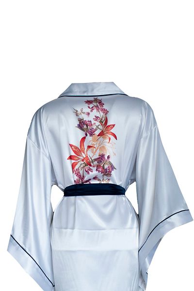 Mita Concept Kimono cu mâneci liliac de culoare albă, cu mâneci lungi, cu nervuri bleumarin