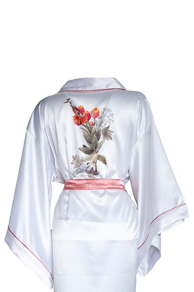 Mita Concept Mini kimono alb din satin somon
