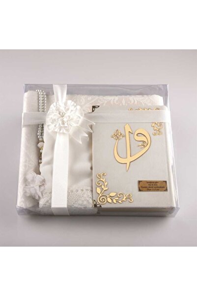 Hayrat Neşriyat Şal Seccade Tesbih Kuran Hediye Set (HAFIZ, KADİFE, BEYAZ)