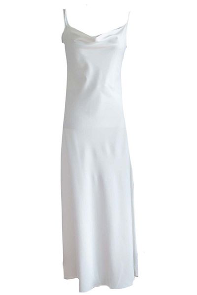 Mita Concept Degaje Collar White Satin Dress