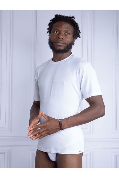 Blackspade Men's Silver Short Sleeve White Modal Crew Neck T-shirt 9306