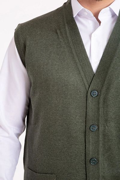 Gradyan Khaki Green Men's Wool Knitted Thin Knitwear Vest