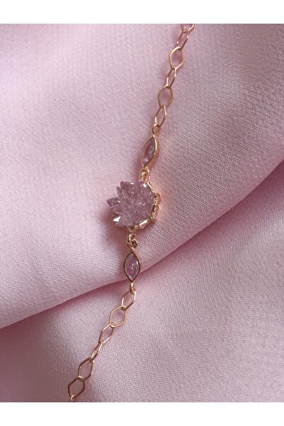 Damla Gümüş Hobby 925 Ayar Gümüş Pembe Kuvars Taşlı Rose Bileklik