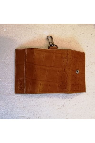 Bond Unisex Genuine Leather Tan Crocodile - Hidden Eye, 6 Silver Metal Hook Belt, Hanging Keychain