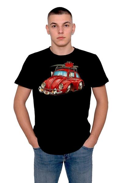 baskwear تي شيرت Wolkswagen Beetle Retro للجنسين - تصميم فوسفوس أحمر