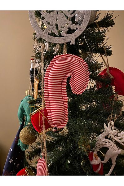 White Alamode Christmas Tree Red White Cane Ornament