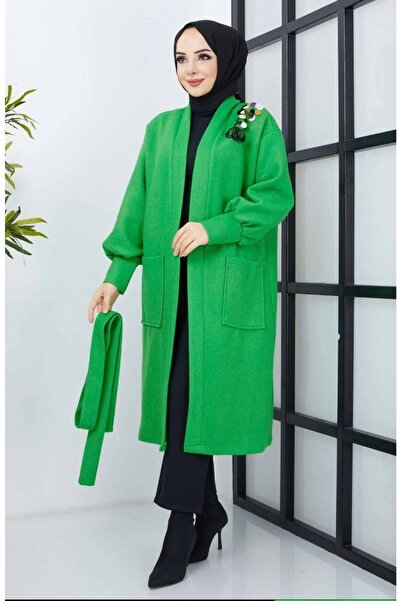 She Olive Sequin Hijab Stamp Coat -green